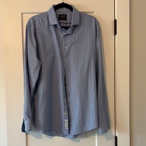 Nordstrom Men's Blue Gingham Button-Down Shirt size 17;  36-37